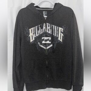 Billabong Dark Gray Zip-Up Hoodie medium Y2K
